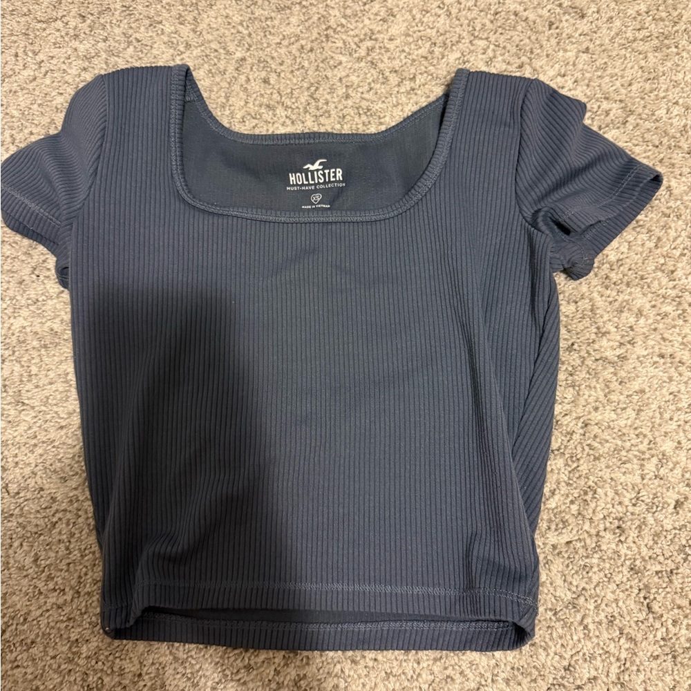 Hollister Blue Ribbed Crop T-Shirt